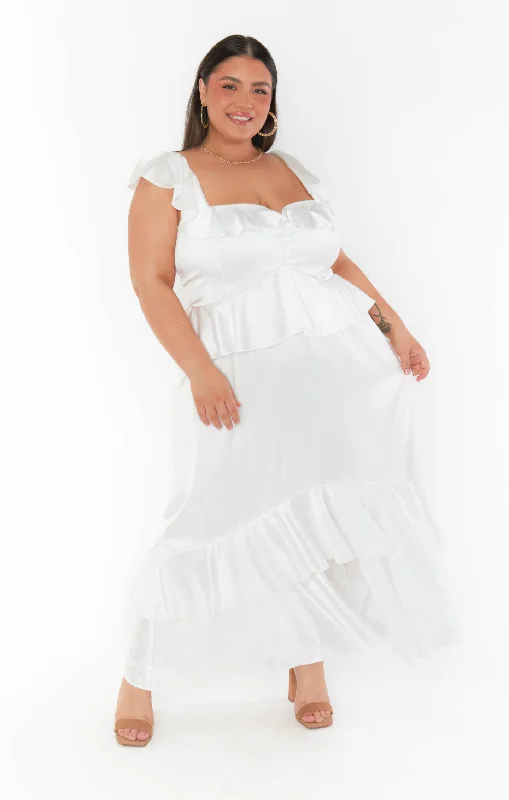 Reese Ruffle Dress ~ Ivory Luxe Satin