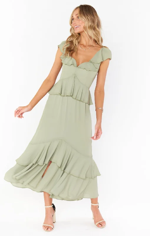 Reese Ruffle Dress ~ Moss Green Crisp