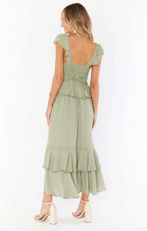 Reese Ruffle Dress ~ Moss Green Crisp