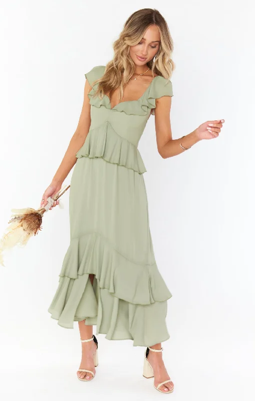 Reese Ruffle Dress ~ Moss Green Crisp