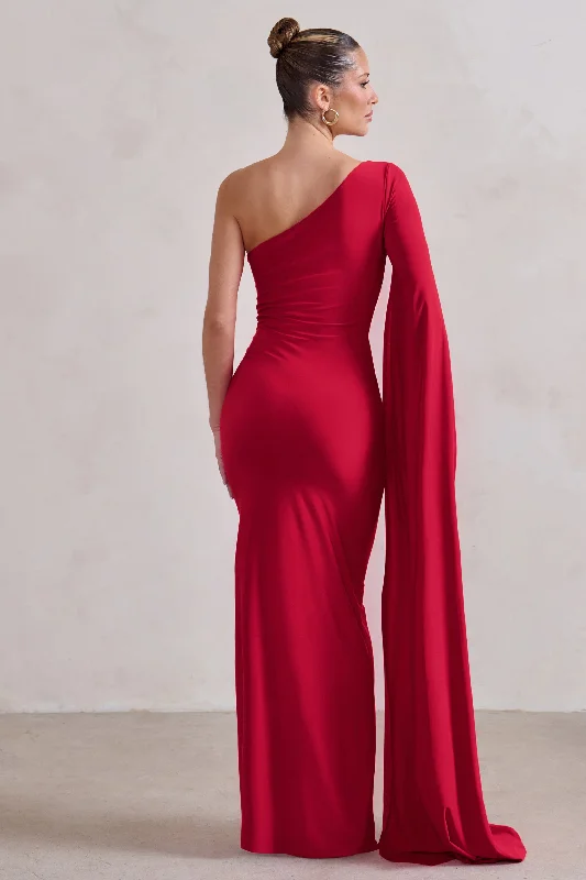 Romi | Red One Shoulder Twist Design Maxi Dress