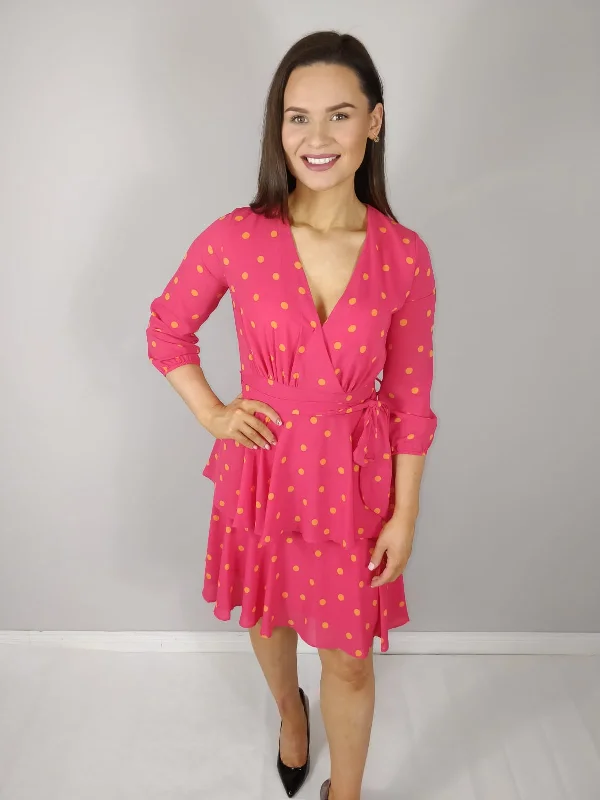 Saskia Cerise Pink Polka Dot Frilled Midi Dress