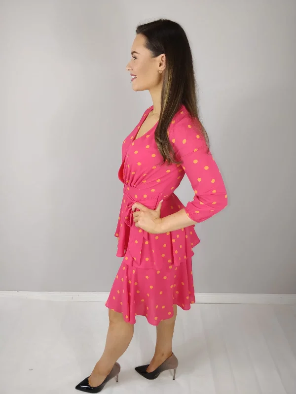 Saskia Cerise Pink Polka Dot Frilled Midi Dress