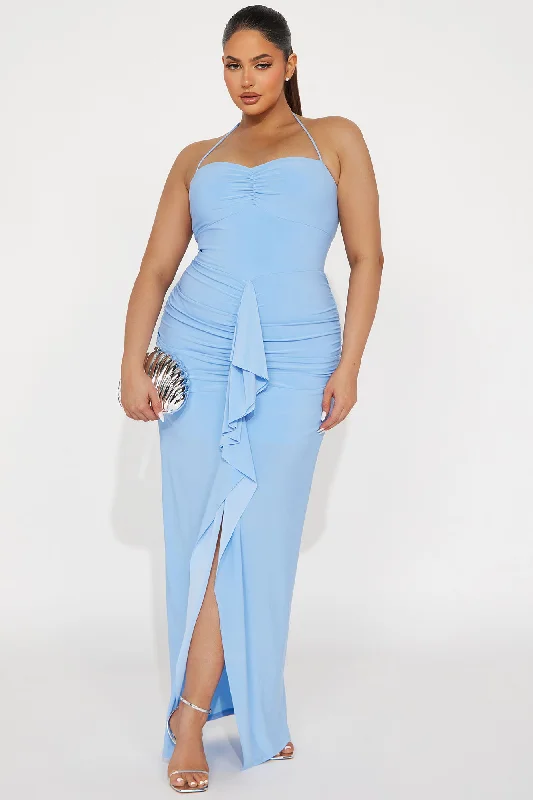 Serena Ruffle Maxi Dress - Light Blue