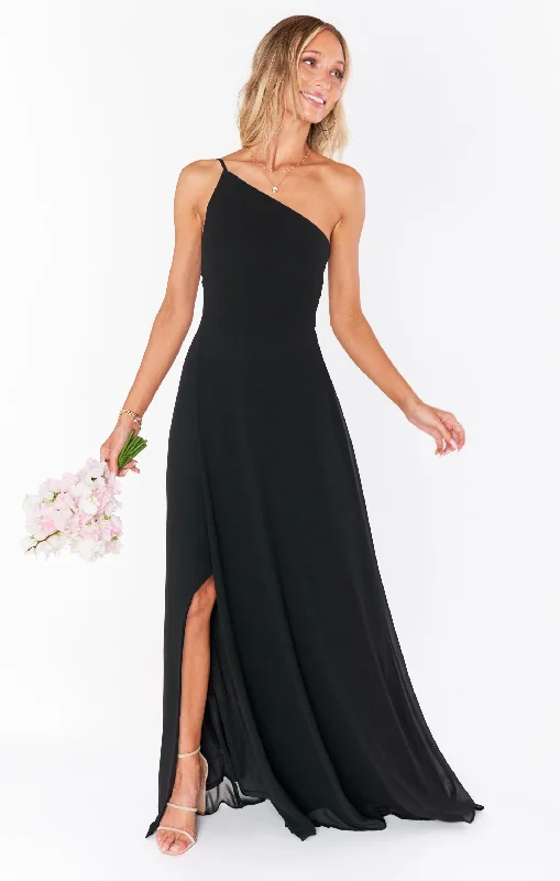 Shannon One Shoulder Dress ~ Black Chiffon