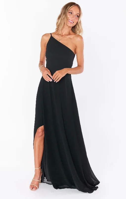 Shannon One Shoulder Dress ~ Black Chiffon