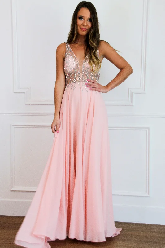 Sparkle in the Night Nude Illusion Formal Dress: Light Pink