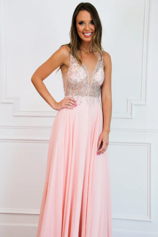 Sparkle in the Night Nude Illusion Formal Dress: Light Pink