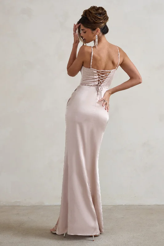 Starlight | Champagne Cowl Corset Satin Wrap Maxi Dress