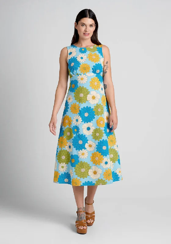 Clear Blue Sky Garden Midi Dress