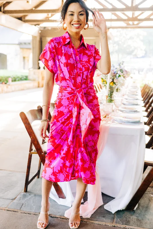 Take Your Shot Berry Pink Floral Midi Dress