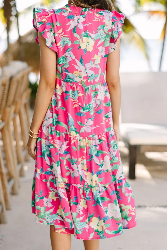 Tell Me More Pink Floral Midi Dress