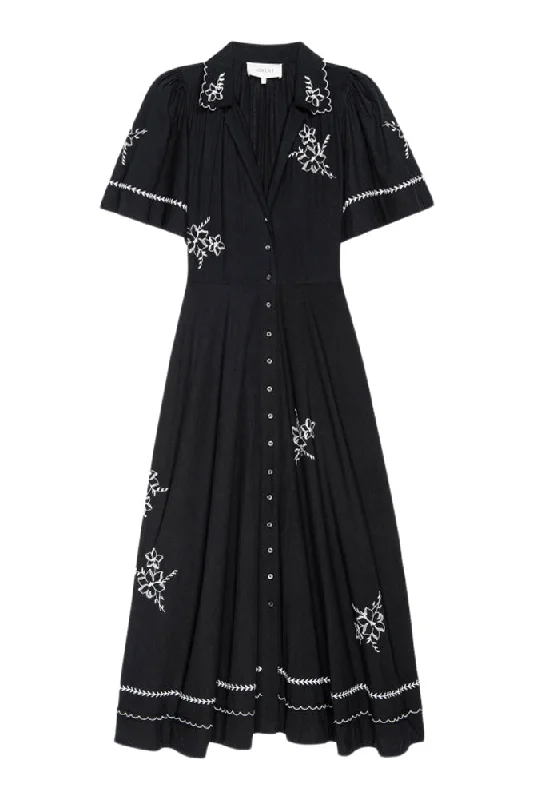 The Great Bridge Dress with Hanky Embroidery in Black