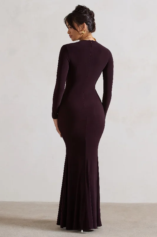 Tianna | Dark Plum Plunge-Neck Twisted Split Maxi Dress