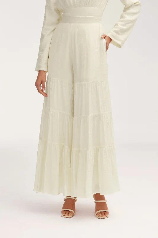 Bushra Palazzo Wide Leg Pants - Off White