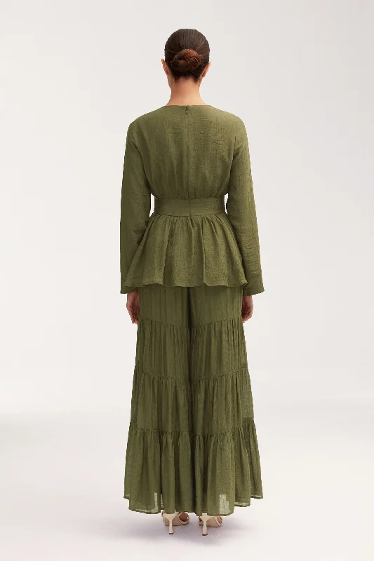 Bushra Palazzo Wide Leg Pants - Olive