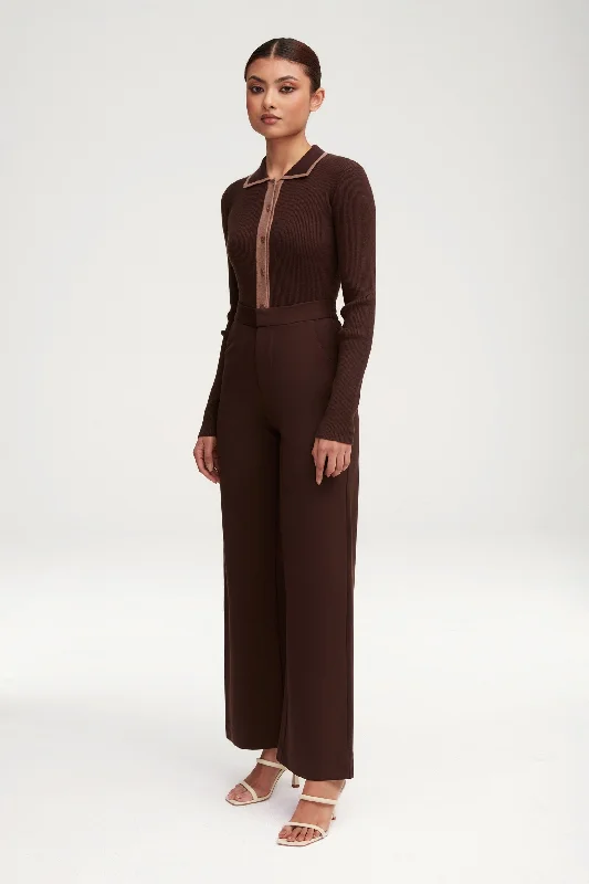 Essential Jersey Wide Leg Pants - Dark Brown