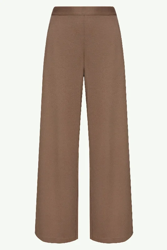 Fatima Everyday Wide Leg Jersey Pants - Dark Taupe