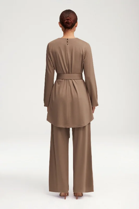 Fatima Everyday Wide Leg Jersey Pants - Dark Taupe