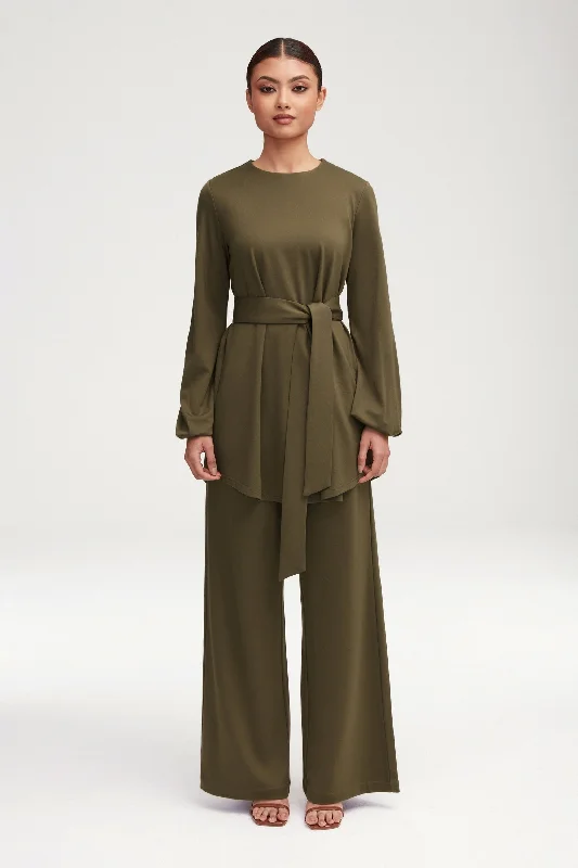 Fatima Everyday Wide Leg Jersey Pants - Olive