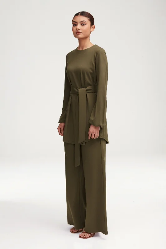 Fatima Everyday Wide Leg Jersey Pants - Olive