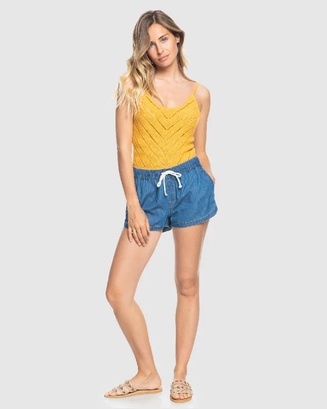 Womens New Impossible Denim Mid Shorts