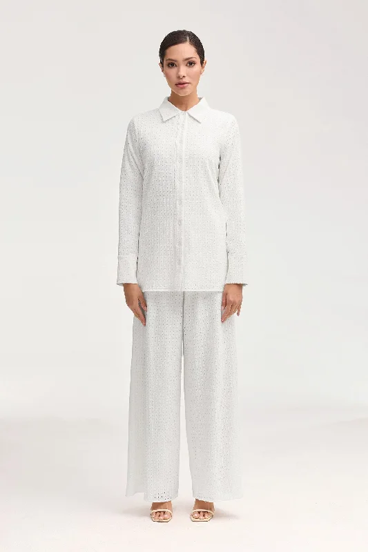 Sadie White Eyelet Wide Leg Pants